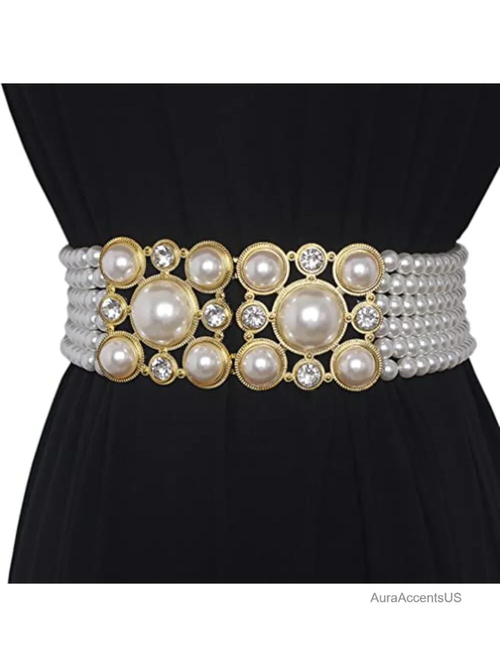 Wide Pearl Belt Women Wedding Stretchy Sash Rhinestone Corset Waist Chain